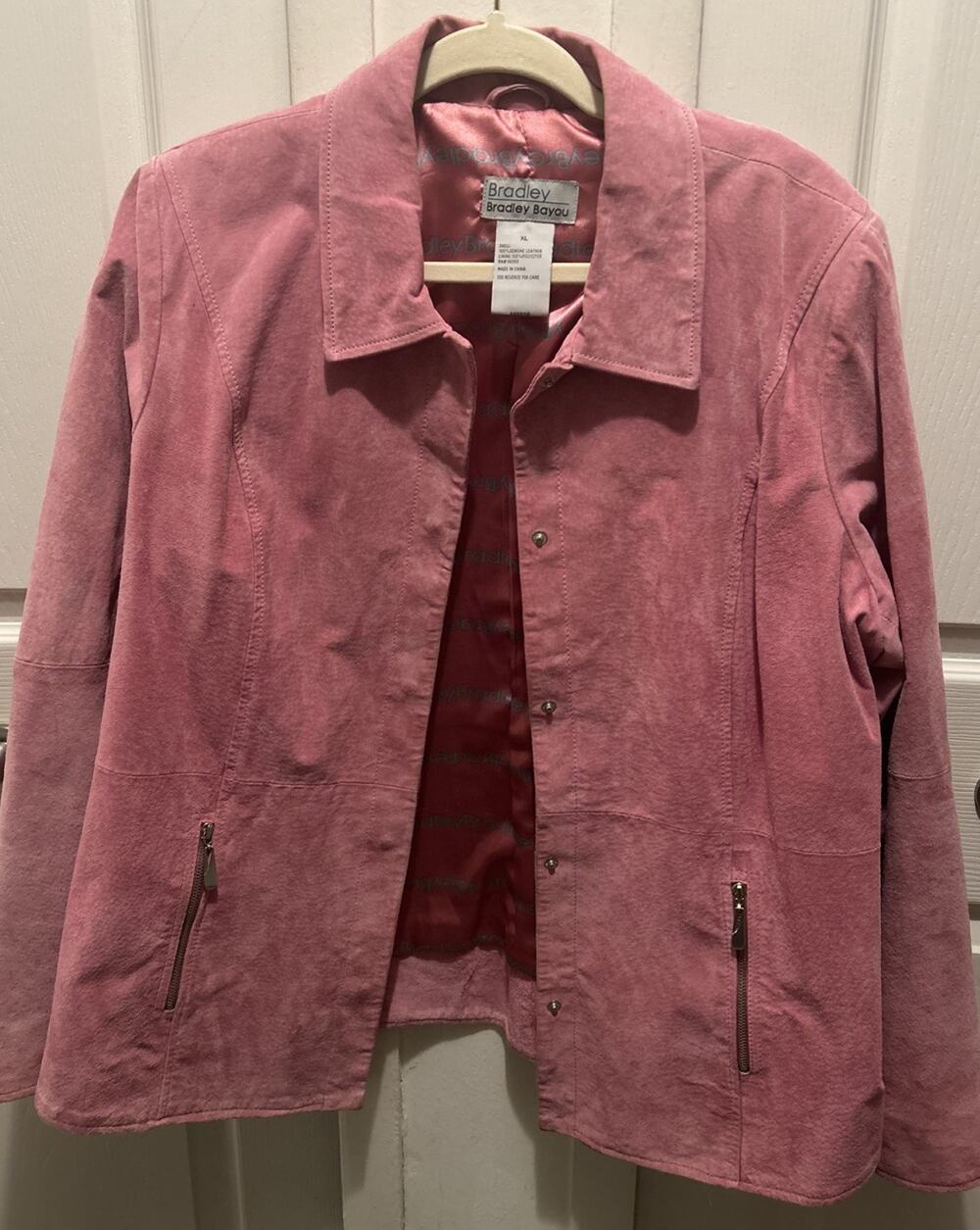 Bradley Bayou women's suede leather Blush Pink color SZ XL Snap Up Jacket